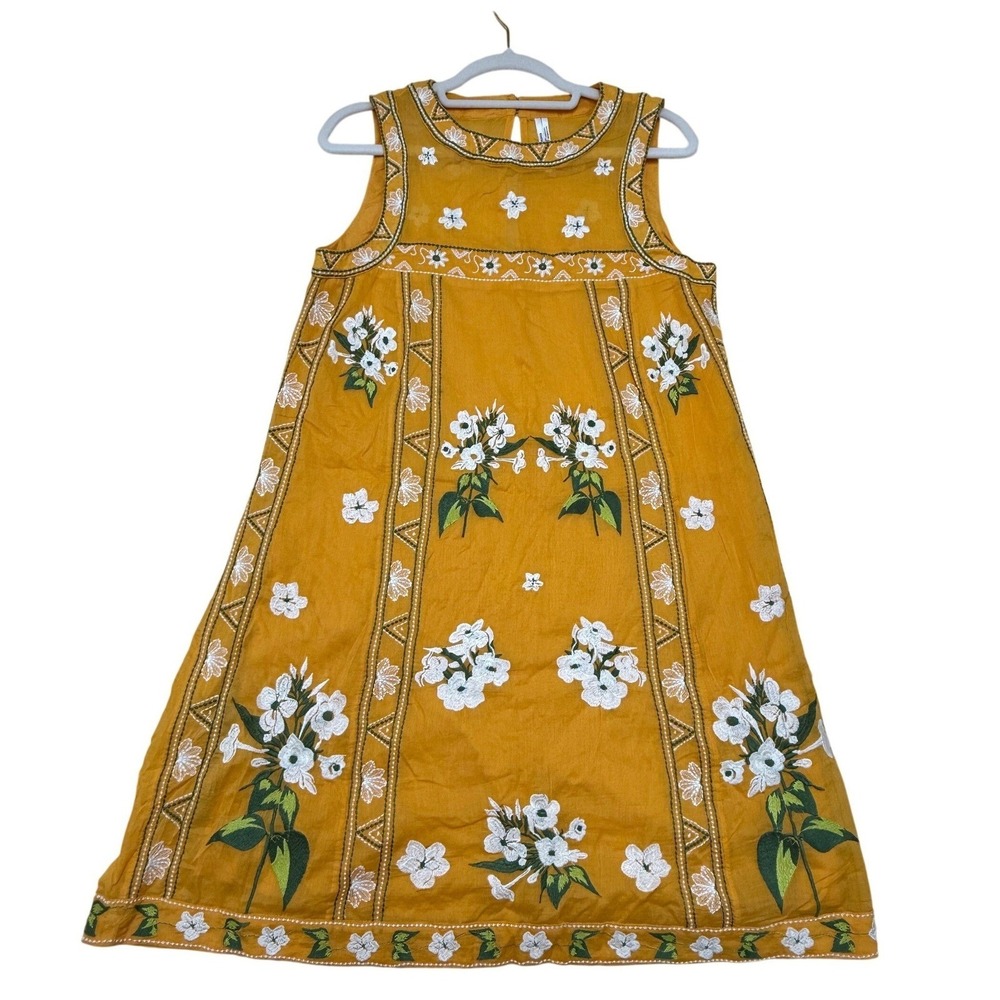 Anthropologie Mustard Floral Sleeveless Mini Dress